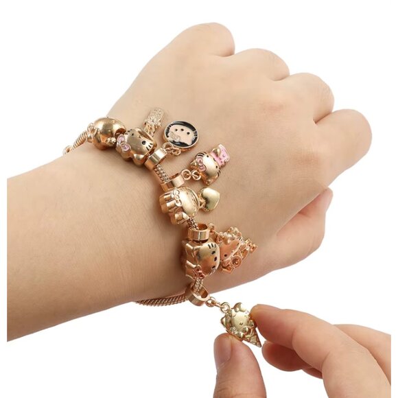 Hello Kitty Gold-Tone Charm Bracelet – Love, Ice Cream & Heart Charms - Picture 3 of 5